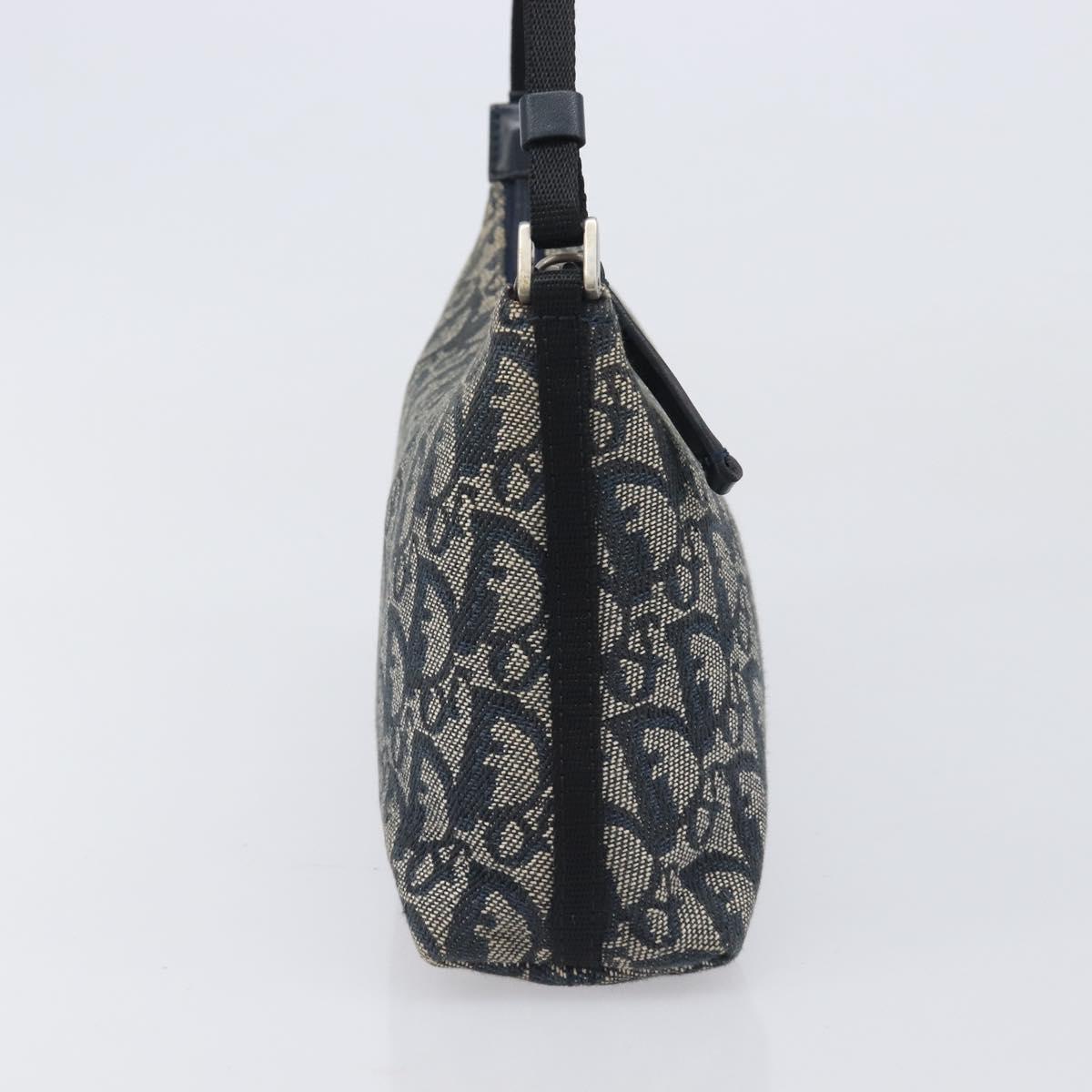 Christian Dior Trotter Canvas Accessory Pouch Navy Silver Auth 208100V