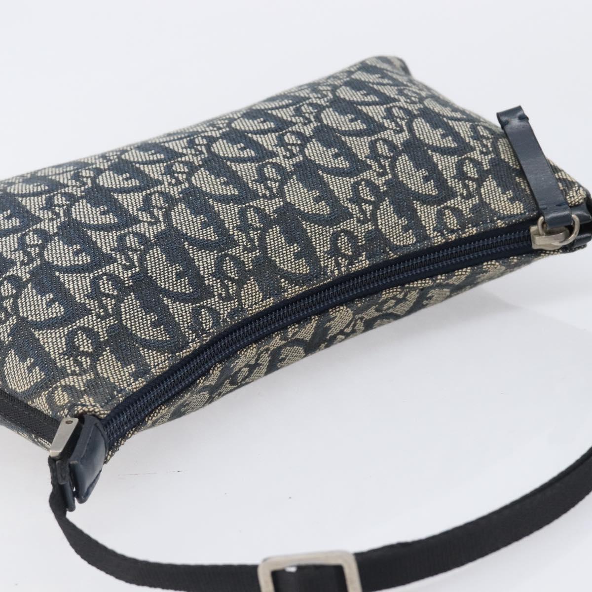 Christian Dior Trotter Canvas Accessory Pouch Navy Silver Auth 208100V