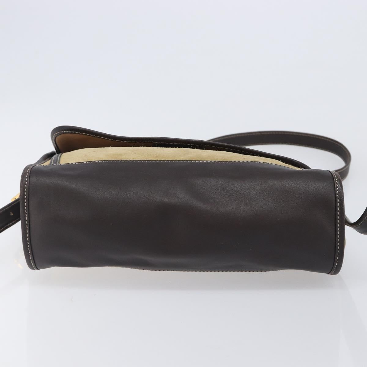 LOEWE Shoulder Bag Suede Beige Gold Tone Auth 208101