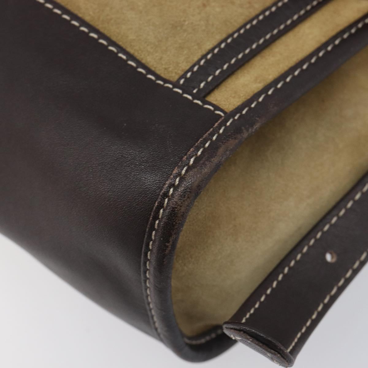 LOEWE Shoulder Bag Suede Beige Gold Tone Auth 208101
