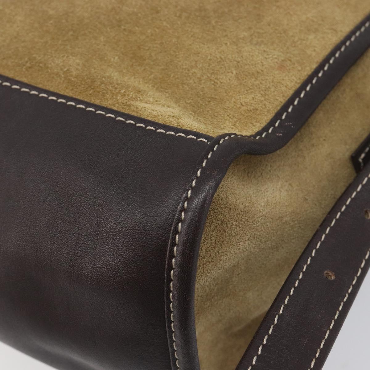 LOEWE Shoulder Bag Suede Beige Gold Tone Auth 208101