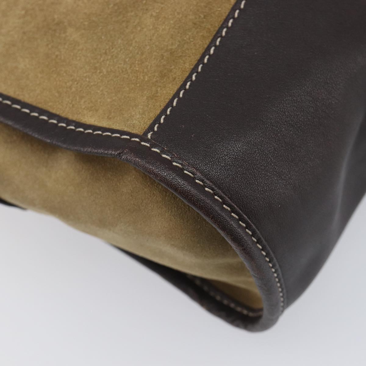 LOEWE Shoulder Bag Suede Beige Gold Tone Auth 208101