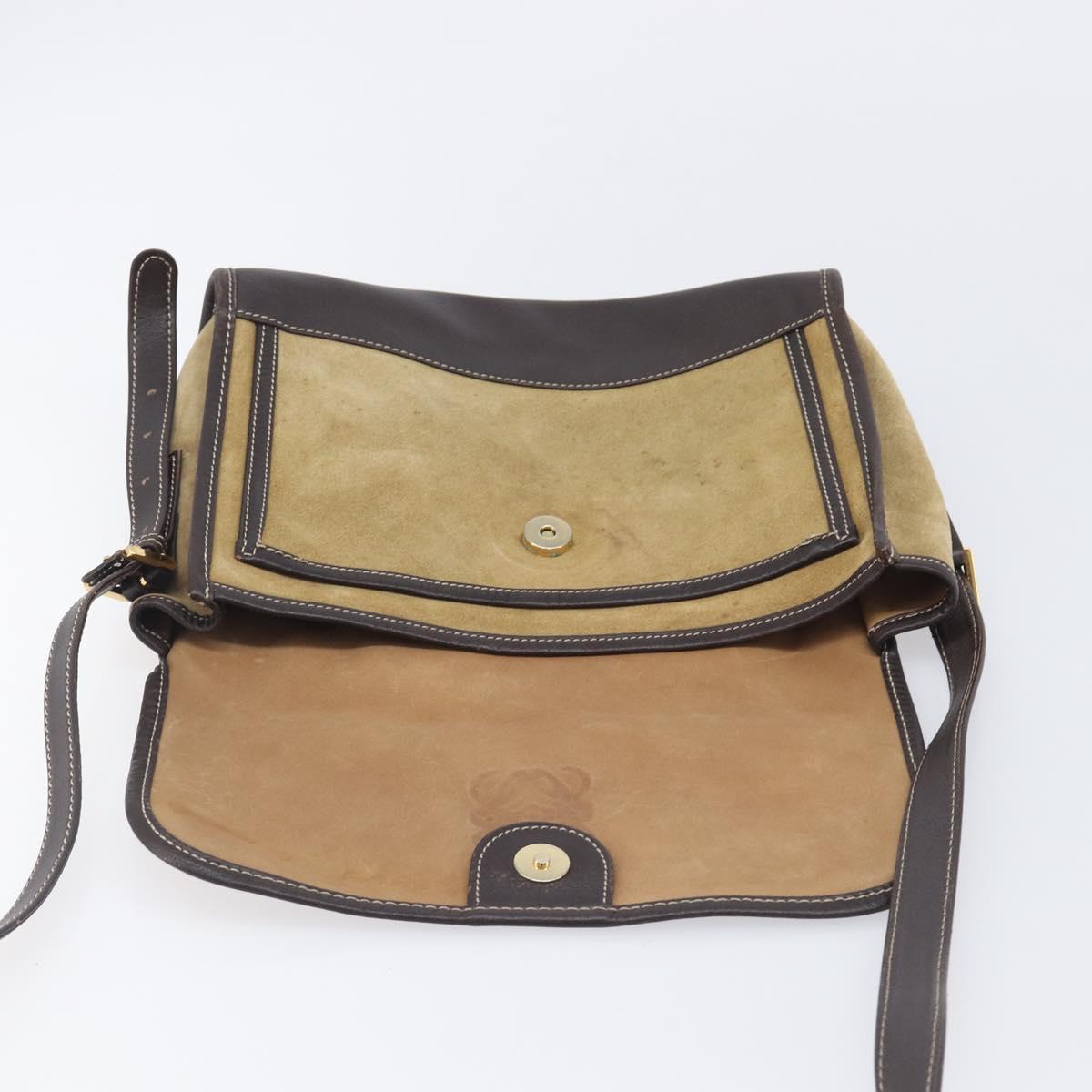 LOEWE Shoulder Bag Suede Beige Gold Tone Auth 208101