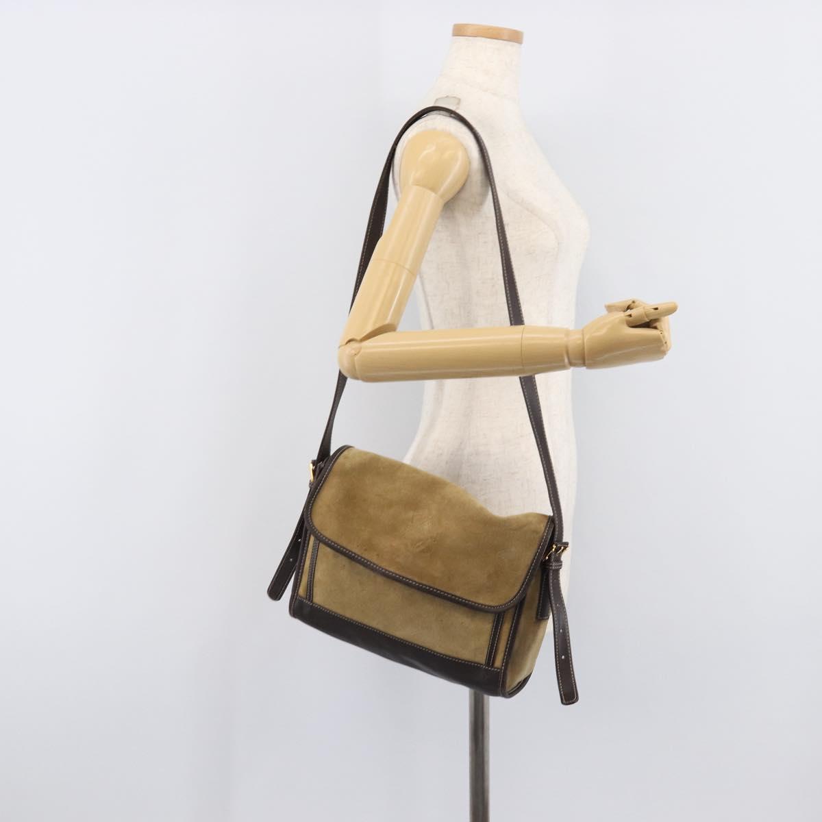 LOEWE Shoulder Bag Suede Beige Gold Tone Auth 208101