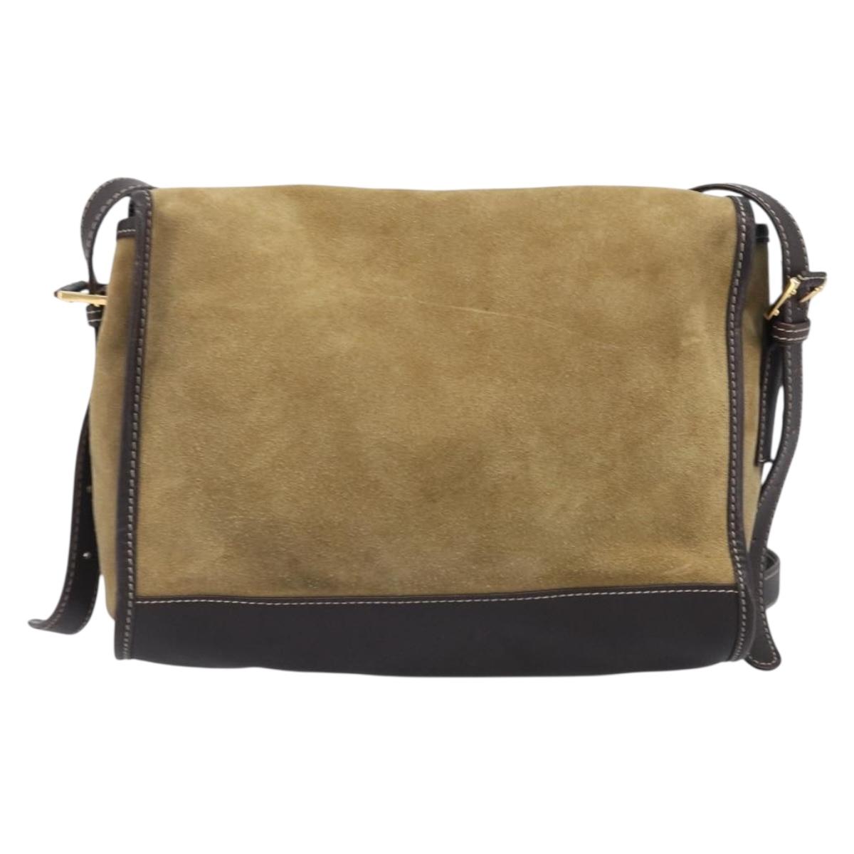 LOEWE Shoulder Bag Suede Beige Gold Tone Auth 208101