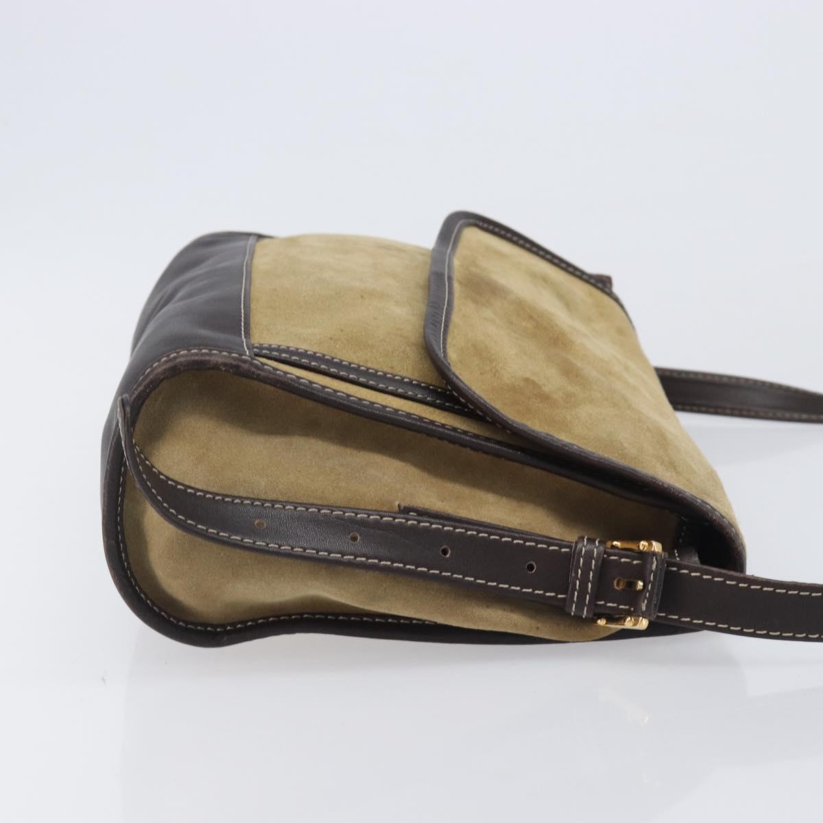 LOEWE Shoulder Bag Suede Beige Gold Tone Auth 208101