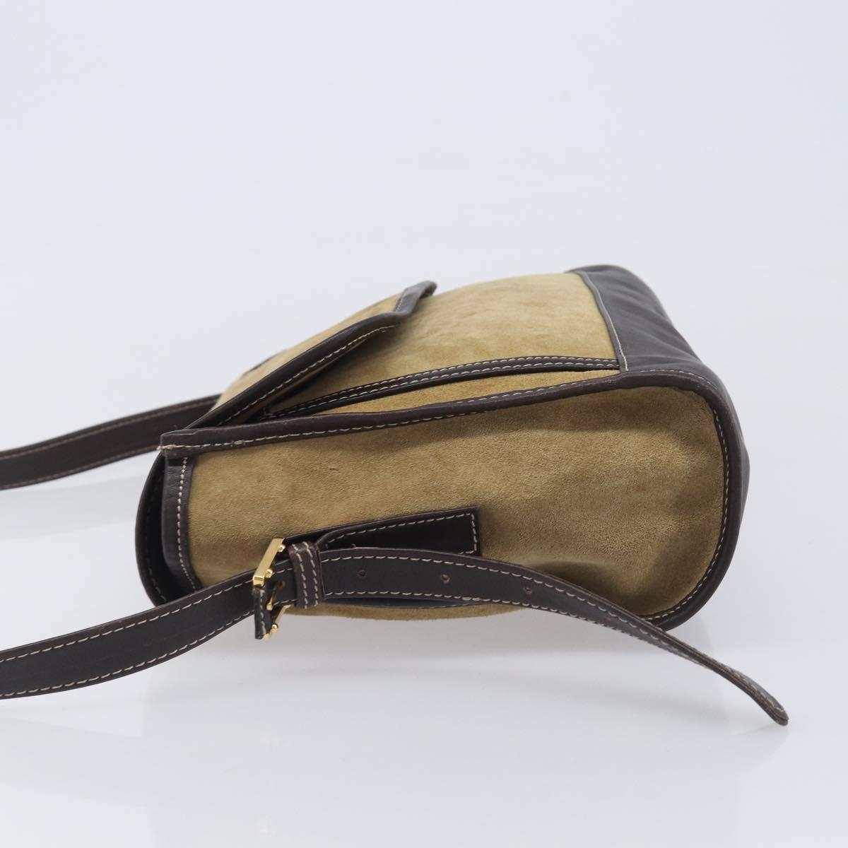 LOEWE Shoulder Bag Suede Beige Gold Tone Auth 208101
