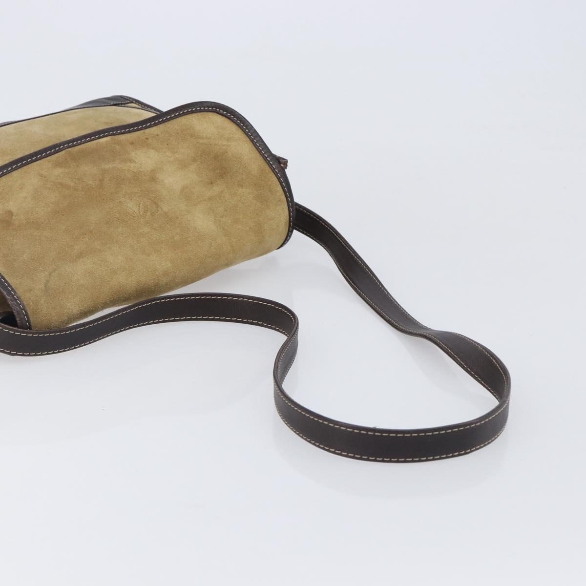 LOEWE Shoulder Bag Suede Beige Gold Tone Auth 208101