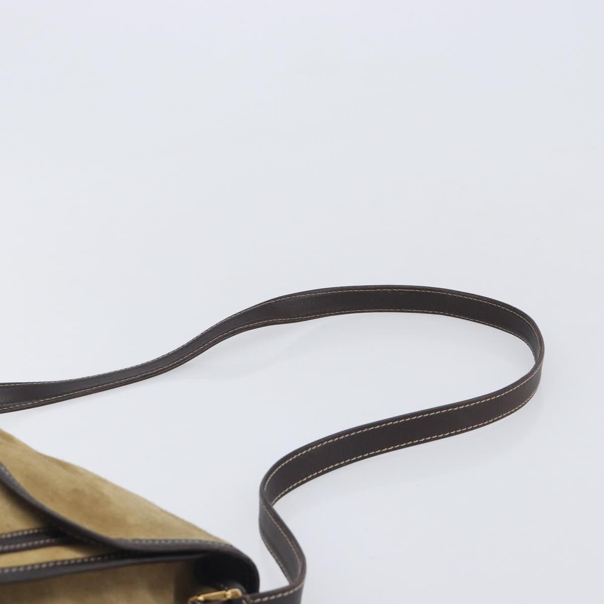 LOEWE Shoulder Bag Suede Beige Gold Tone Auth 208101