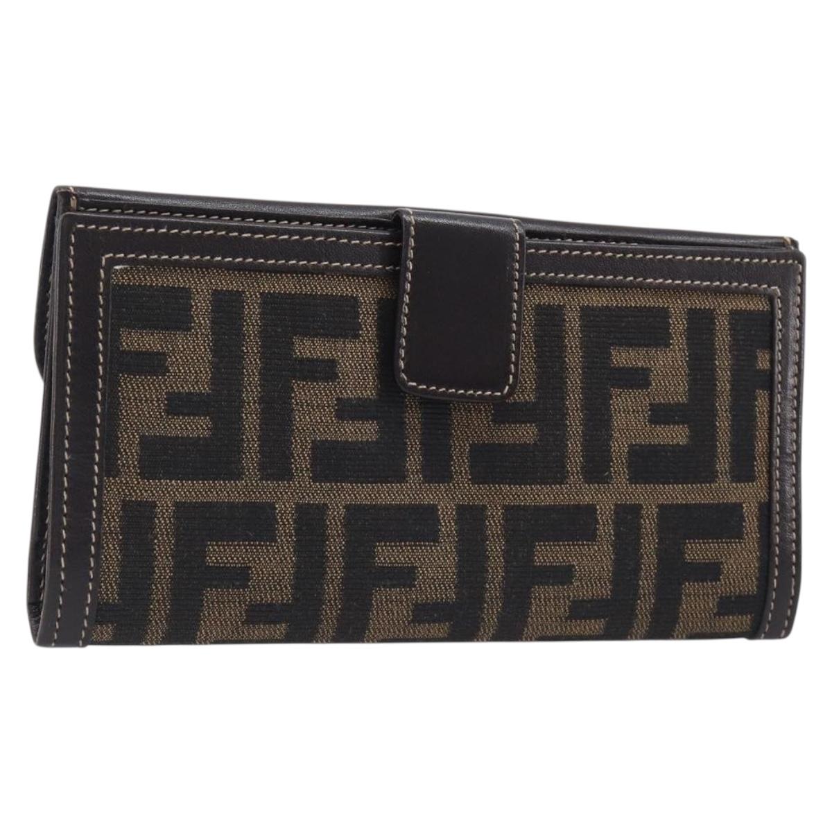 FENDI Zucca Canvas Long Wallet Brown Auth 208102V
