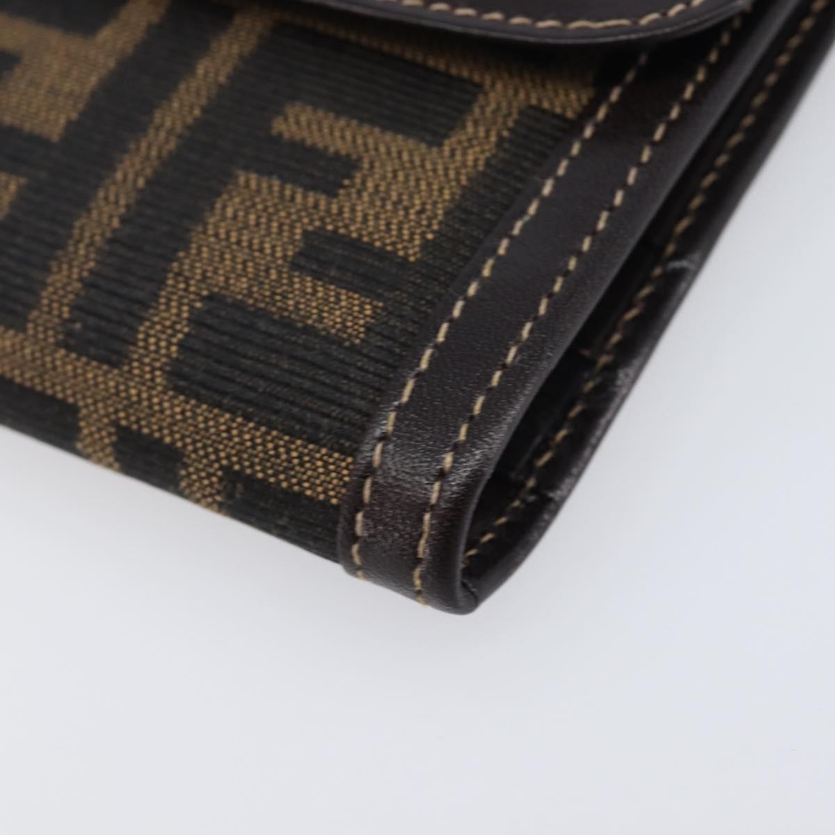 FENDI Zucca Canvas Long Wallet Brown Auth 208102V