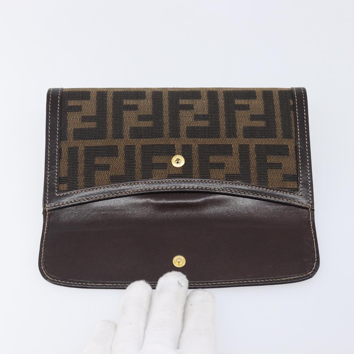 FENDI Zucca Canvas Long Wallet Brown Auth 208102V