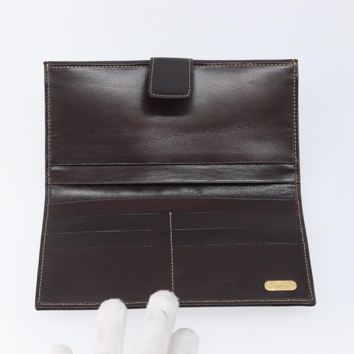 FENDI Zucca Canvas Long Wallet Brown Auth 208102V