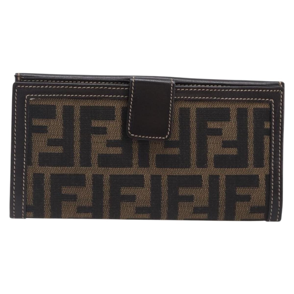 FENDI Zucca Canvas Long Wallet Brown Auth 208102V