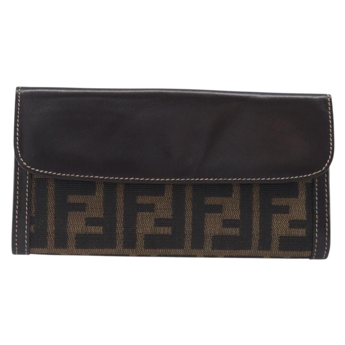 FENDI Zucca Canvas Long Wallet Brown Auth 208102V