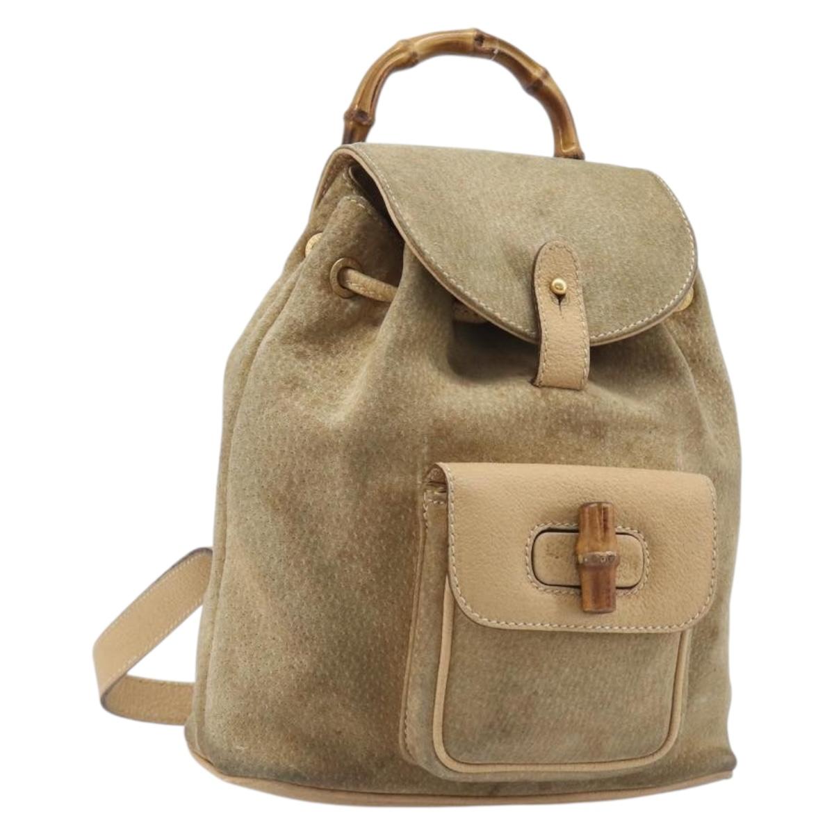 GUCCI Backpack Suede Beige Gold Tone 003 2058 0030 Auth 208114
