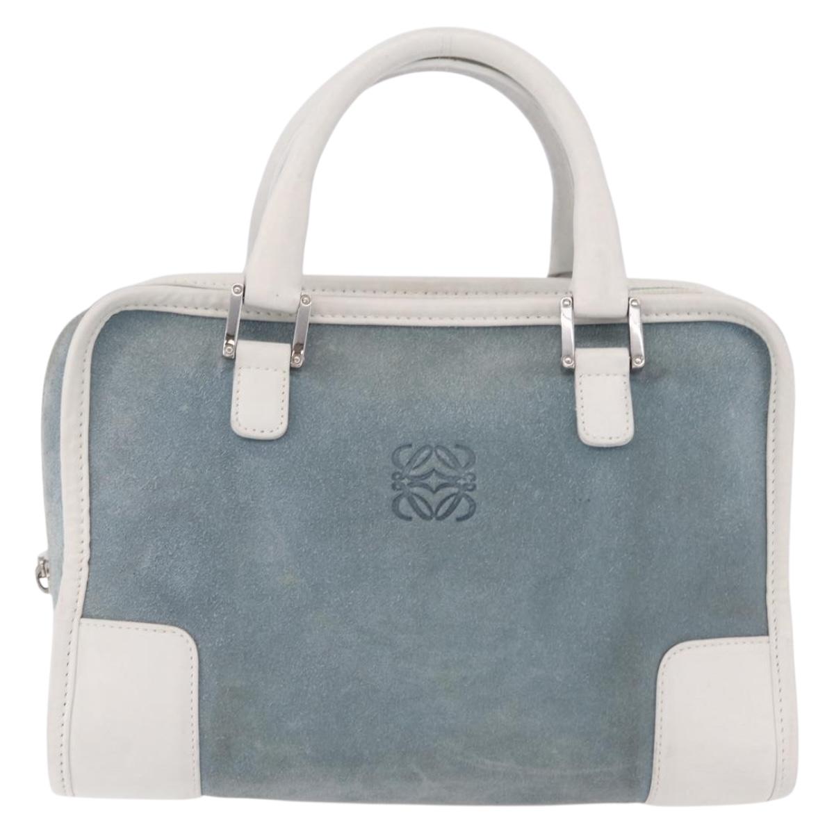 LOEWE Amazona 28 Hand Bag Suede Light Blue Silver Auth 208115A