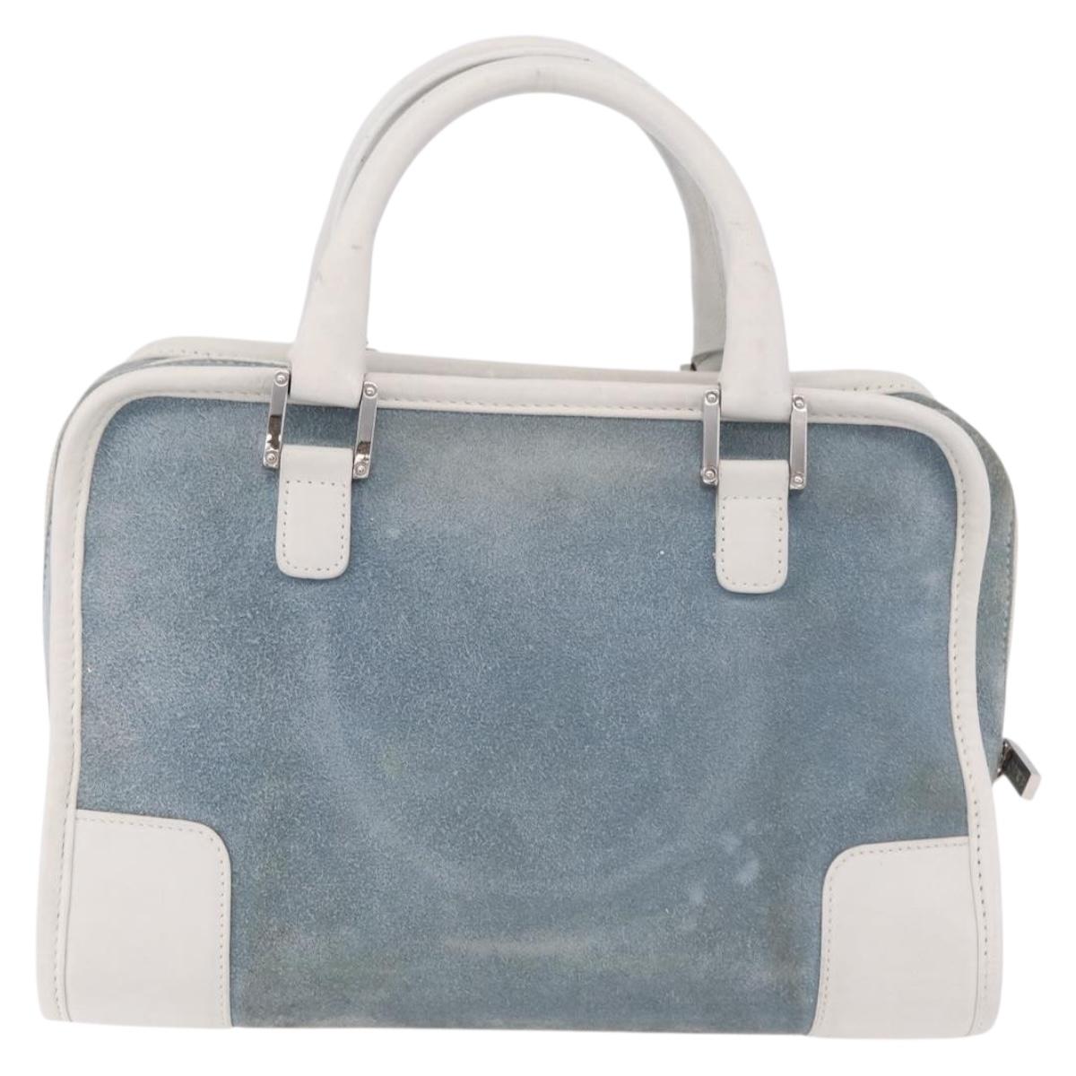 LOEWE Amazona 28 Hand Bag Suede Light Blue Silver Auth 208115A