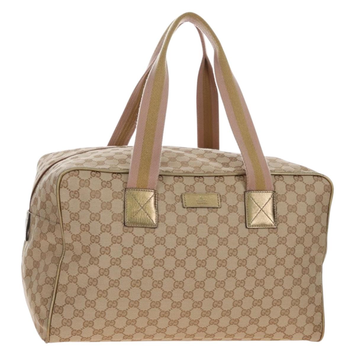 GUCCI GG Canvas Boston Bag Beige Gold Tone 153240 Auth 208120V