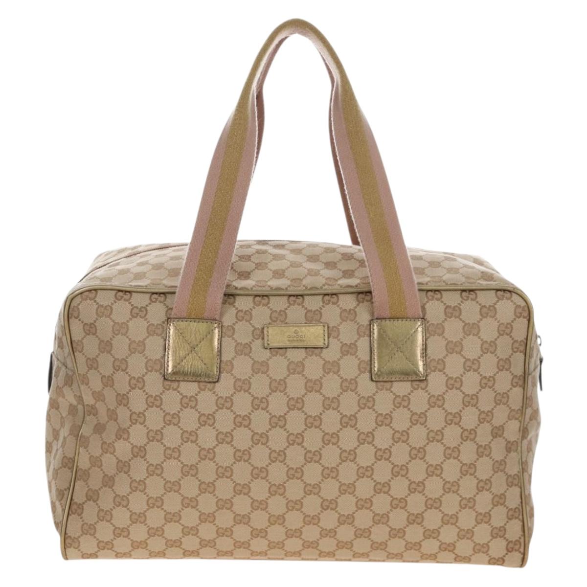 GUCCI GG Canvas Boston Bag Beige Gold Tone 153240 Auth 208120V