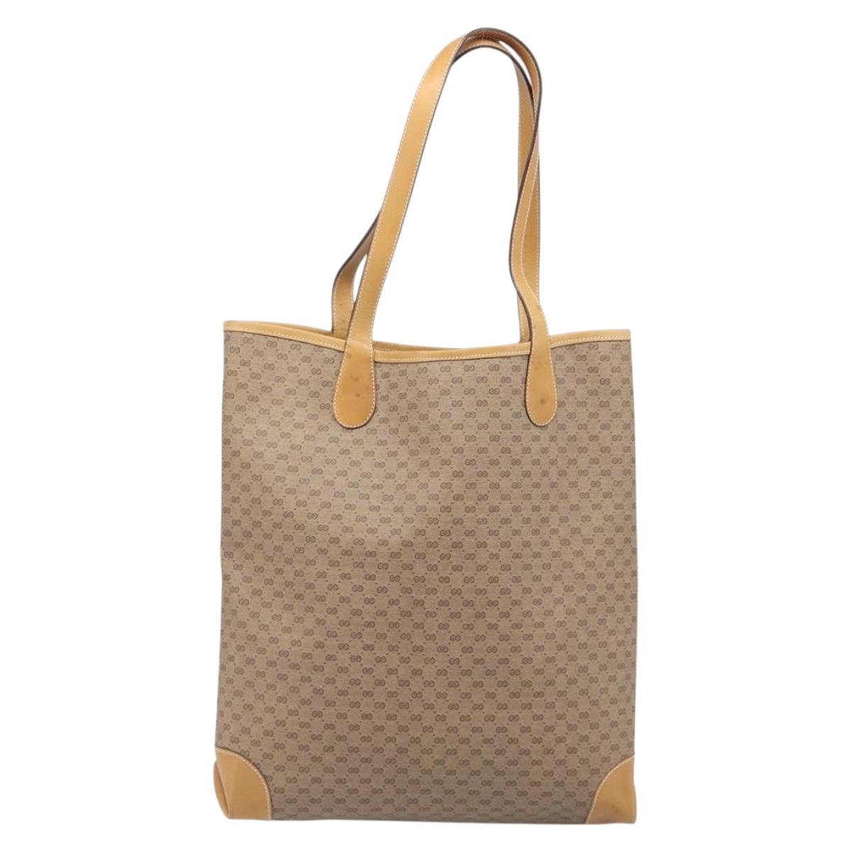 GUCCI Micro GG Web Sherry Line Tote Bag PVC Beige Gold 002 904 0131 Auth 208124