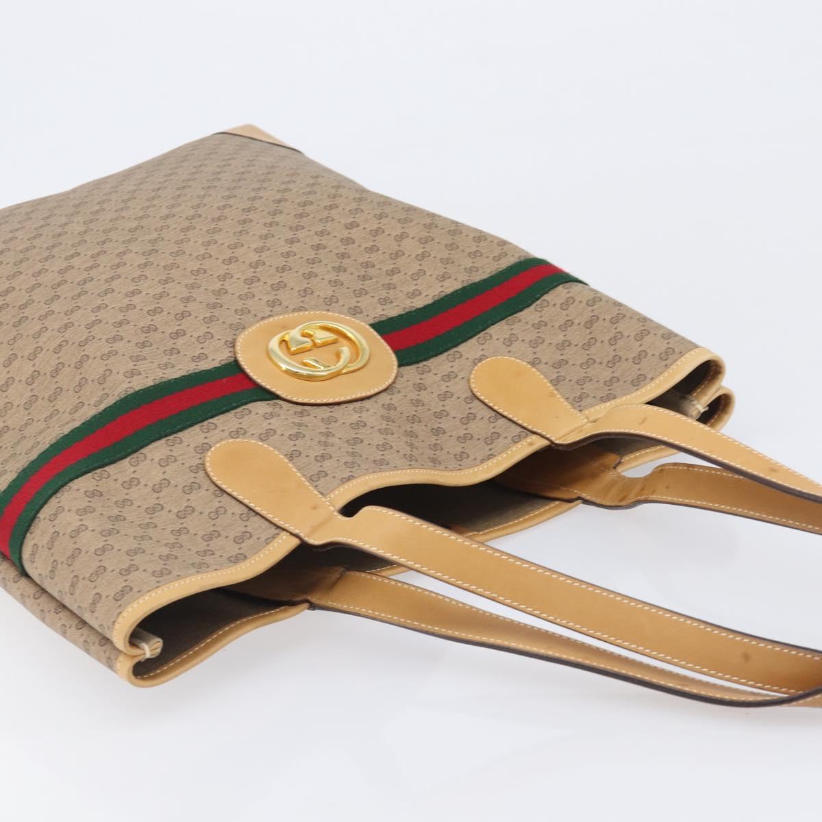 GUCCI Micro GG Web Sherry Line Tote Bag PVC Beige Gold 002 904 0131 Auth 208124