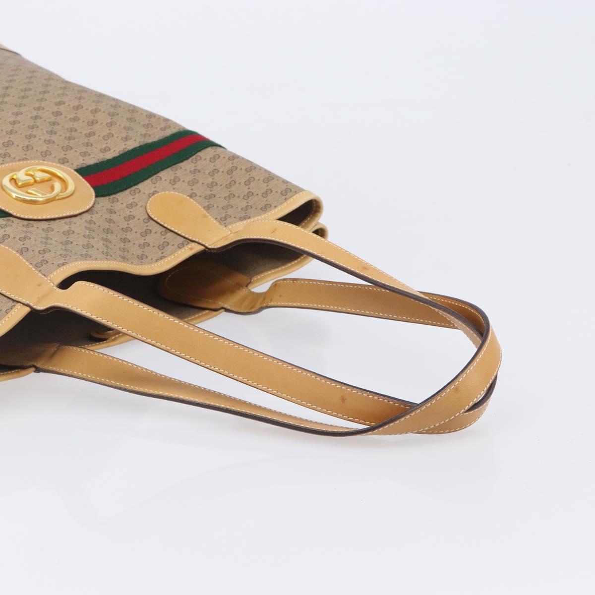 GUCCI Micro GG Web Sherry Line Tote Bag PVC Beige Gold 002 904 0131 Auth 208124