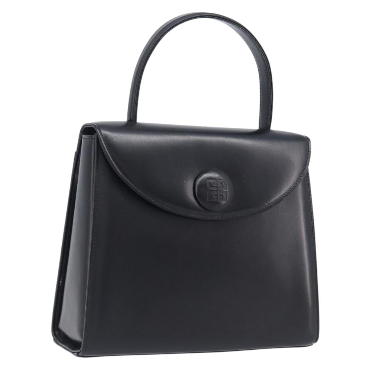 GIVENCHY Hand Bag Leather Black Gold Tone Auth 208128A