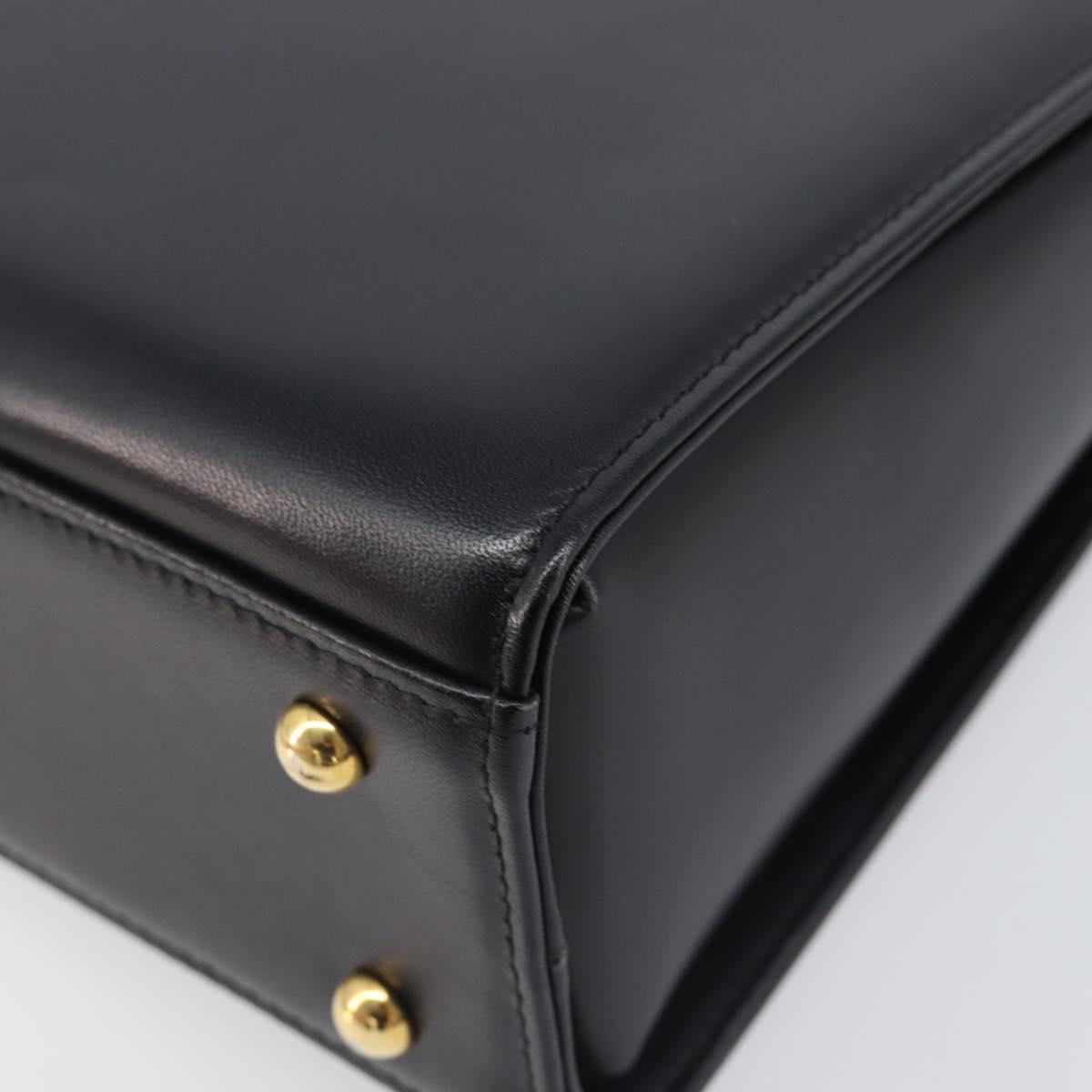 GIVENCHY Hand Bag Leather Black Gold Tone Auth 208128A