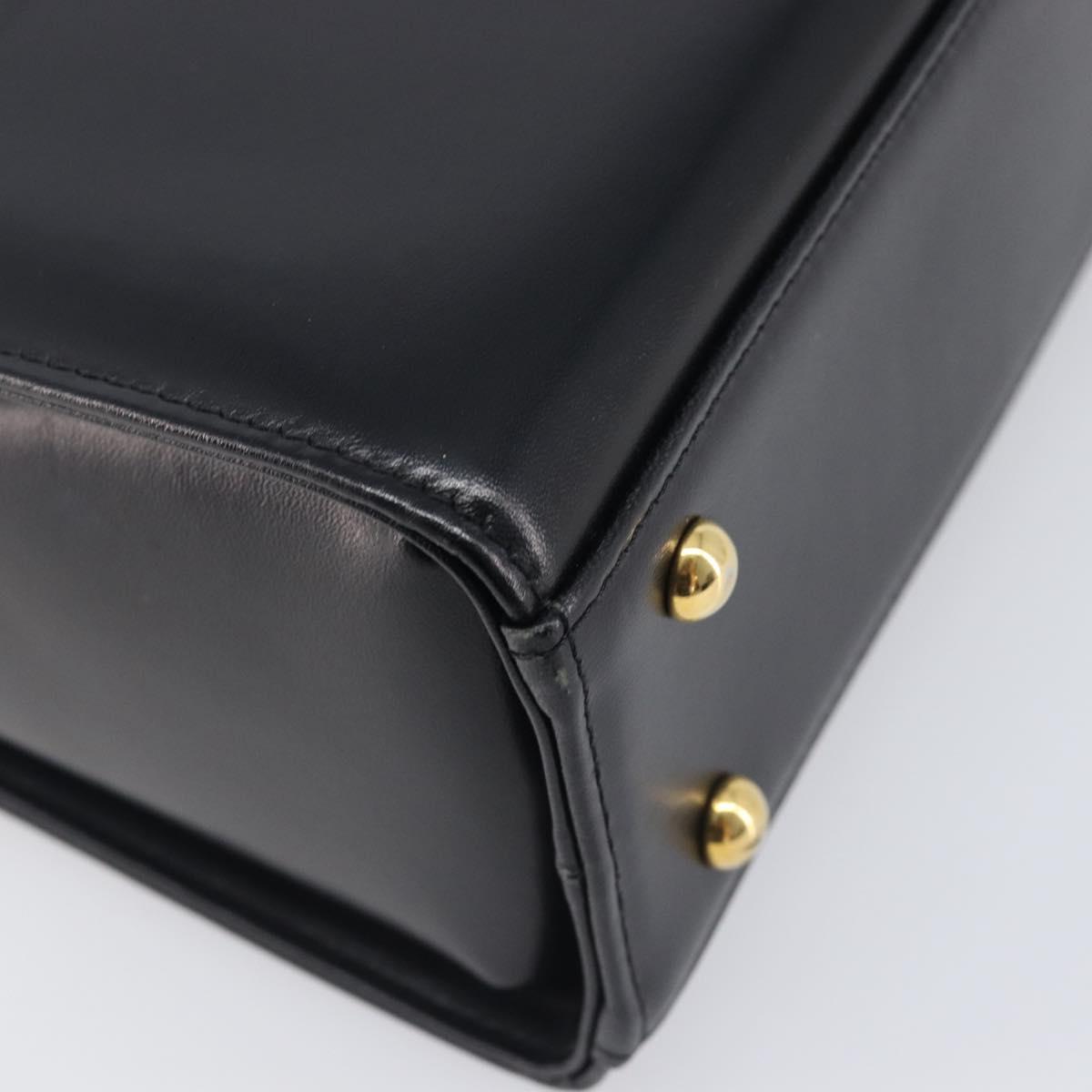 GIVENCHY Hand Bag Leather Black Gold Tone Auth 208128A