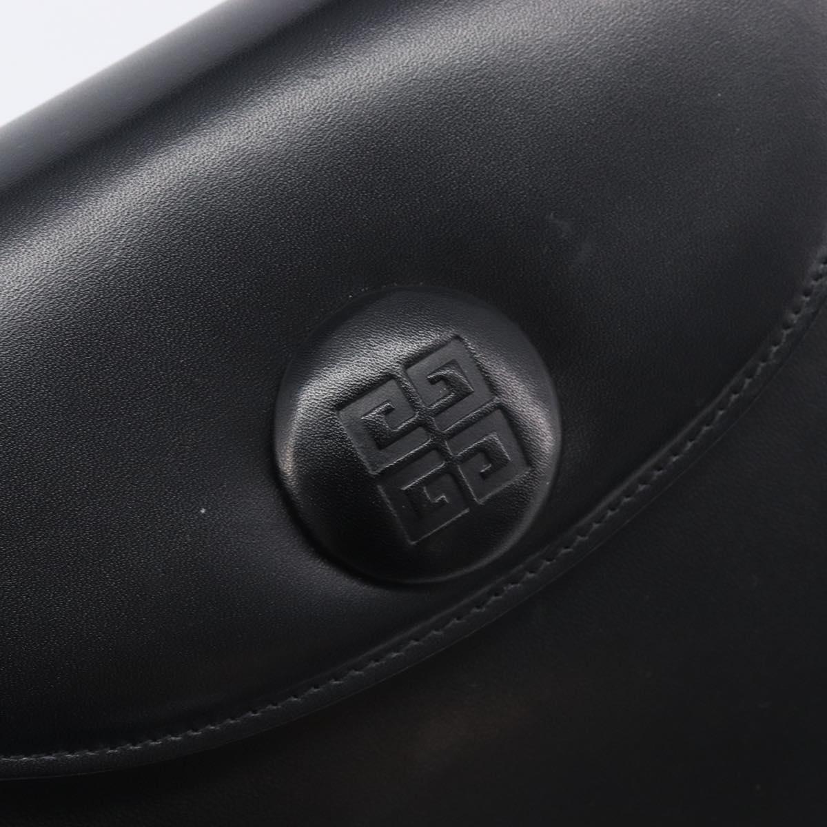 GIVENCHY Hand Bag Leather Black Gold Tone Auth 208128A