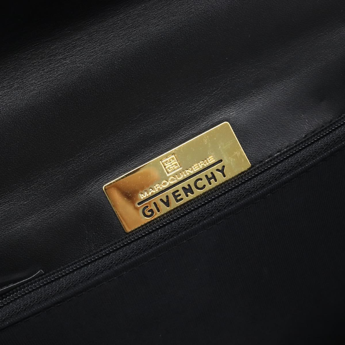 GIVENCHY Hand Bag Leather Black Gold Tone Auth 208128A