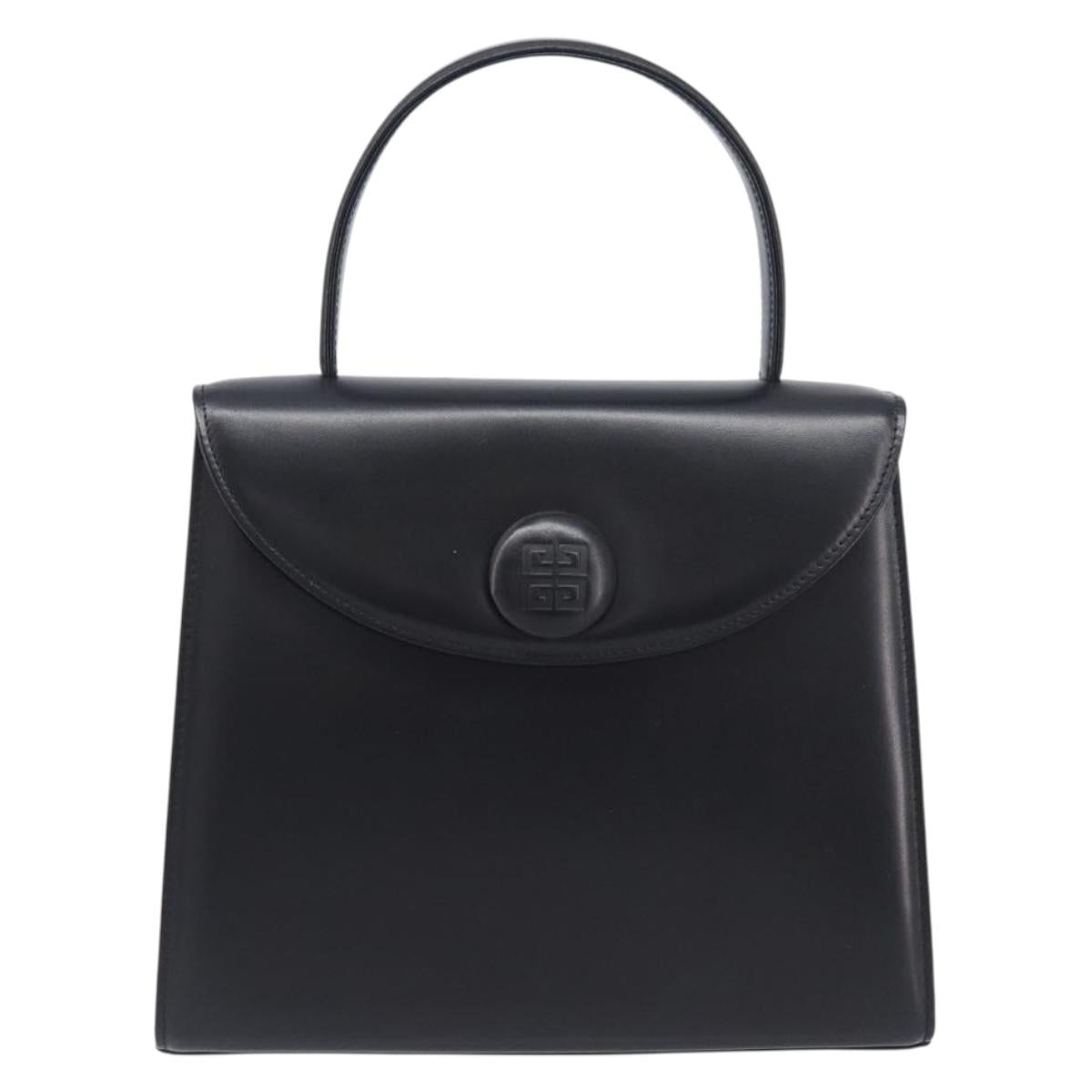 GIVENCHY Hand Bag Leather Black Gold Tone Auth 208128A