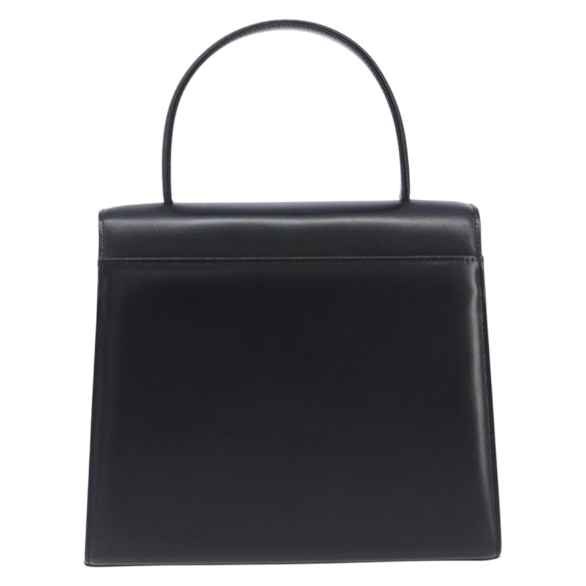 GIVENCHY Hand Bag Leather Black Gold Tone Auth 208128A