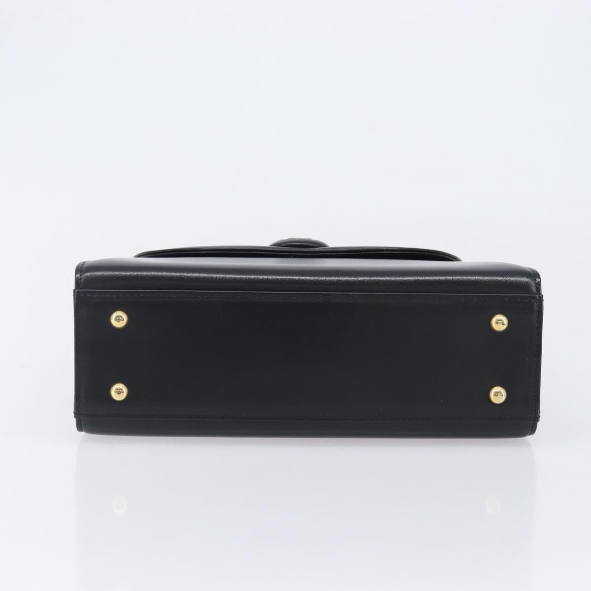 GIVENCHY Hand Bag Leather Black Gold Tone Auth 208128A