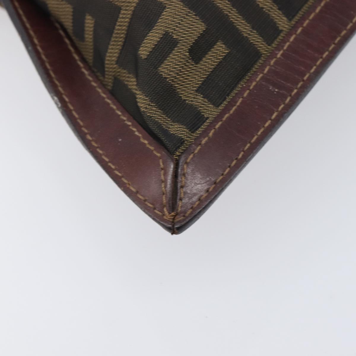 FENDI Zucca Canvas Clutch Bag Brown Gold Tone Auth 208136