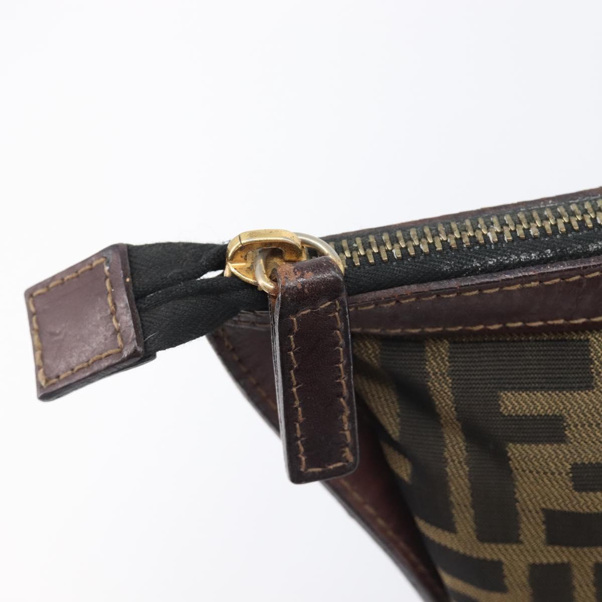 FENDI Zucca Canvas Clutch Bag Brown Gold Tone Auth 208136