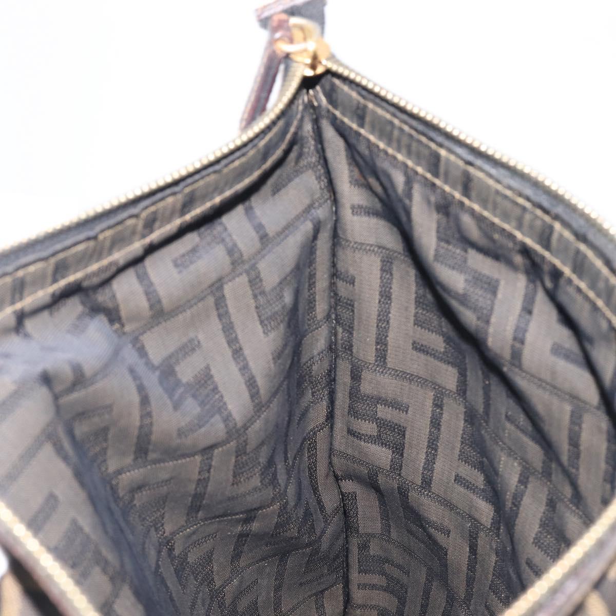 FENDI Zucca Canvas Clutch Bag Brown Gold Tone Auth 208136