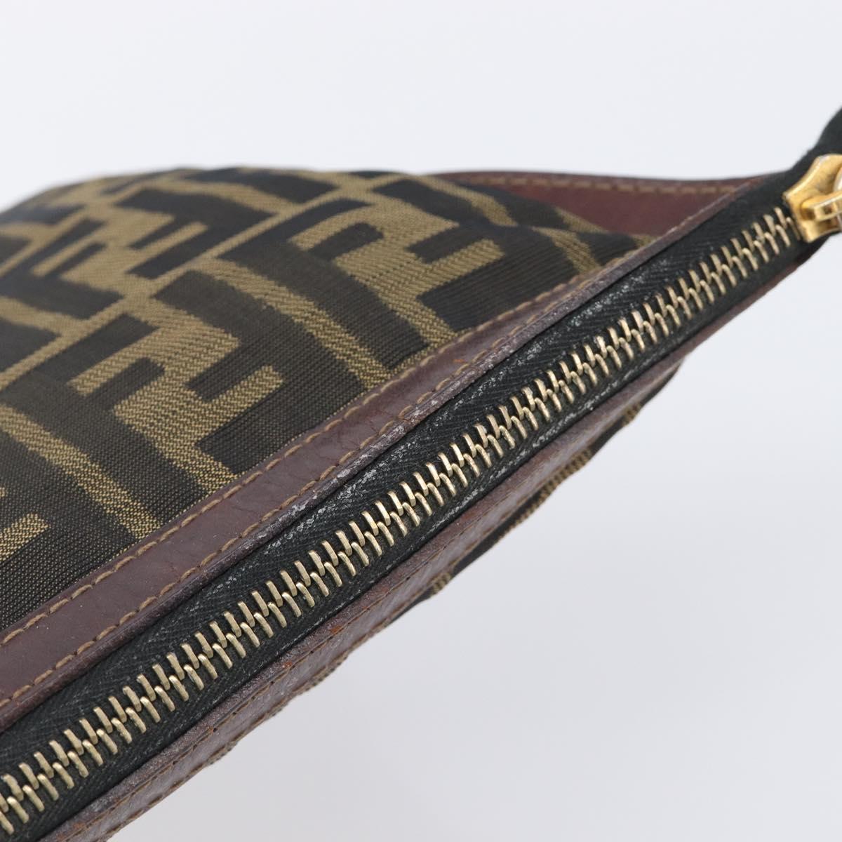 FENDI Zucca Canvas Clutch Bag Brown Gold Tone Auth 208136