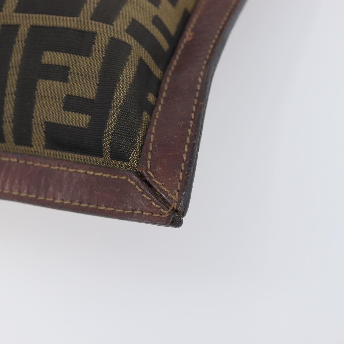 FENDI Zucca Canvas Clutch Bag Brown Gold Tone Auth 208136