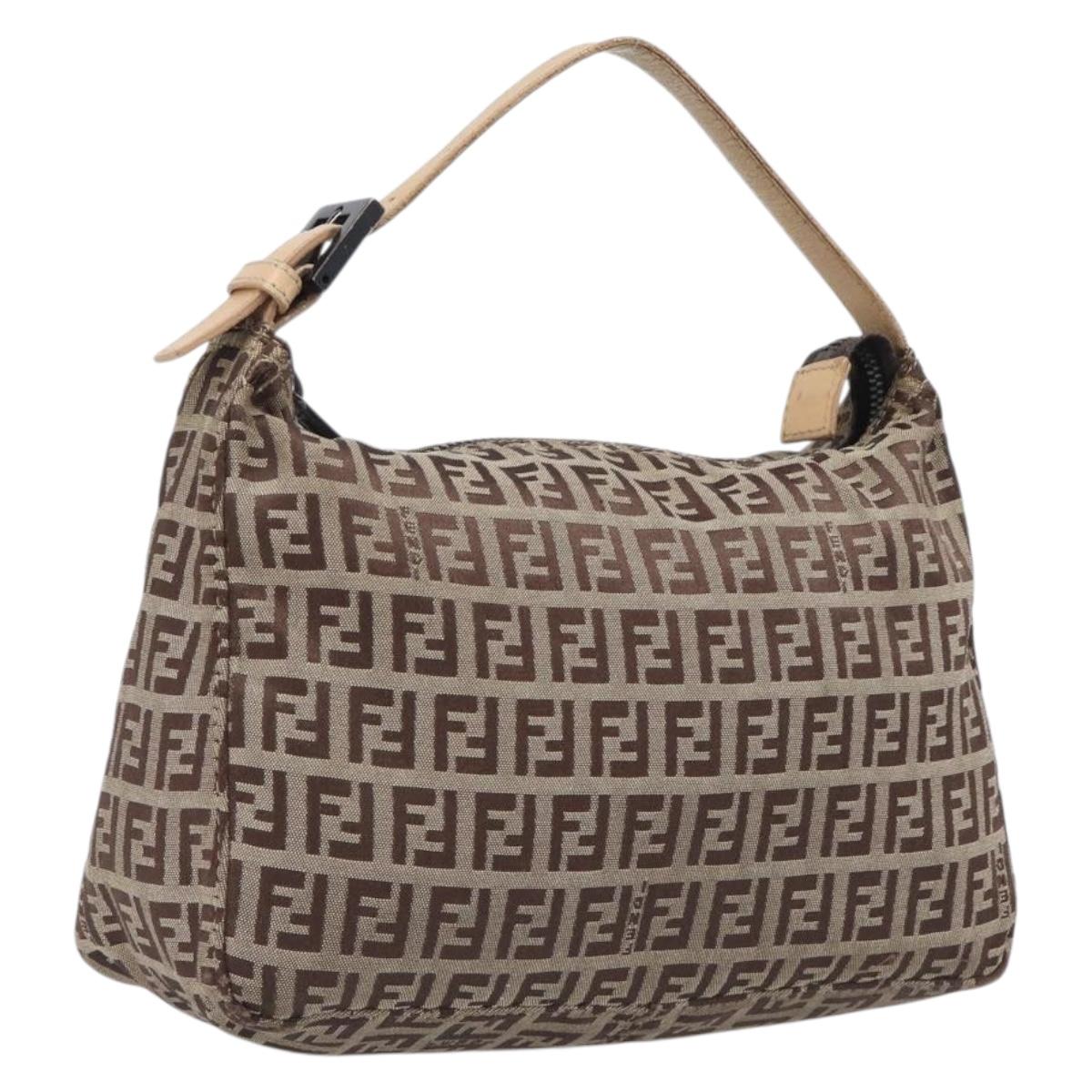 FENDI Zucchino Canvas Accessory Pouch Beige Silver 8N0005 Auth 208137