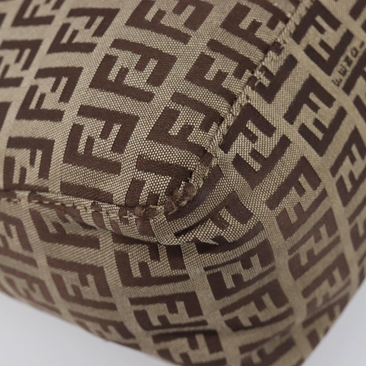FENDI Zucchino Canvas Accessory Pouch Beige Silver 8N0005 Auth 208137