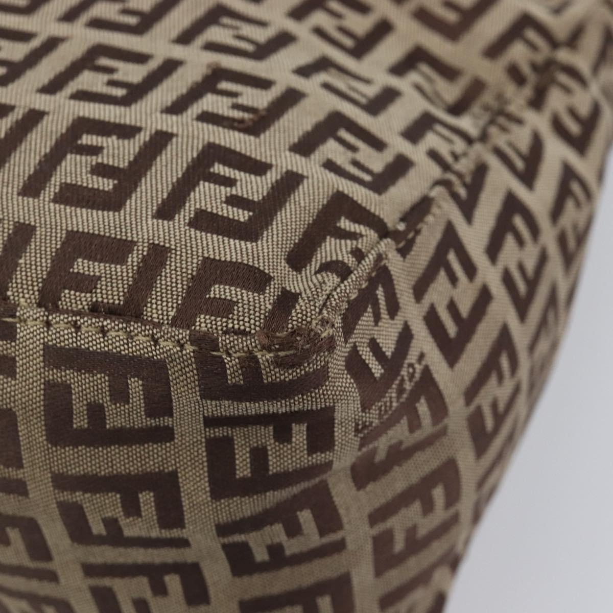 FENDI Zucchino Canvas Accessory Pouch Beige Silver 8N0005 Auth 208137