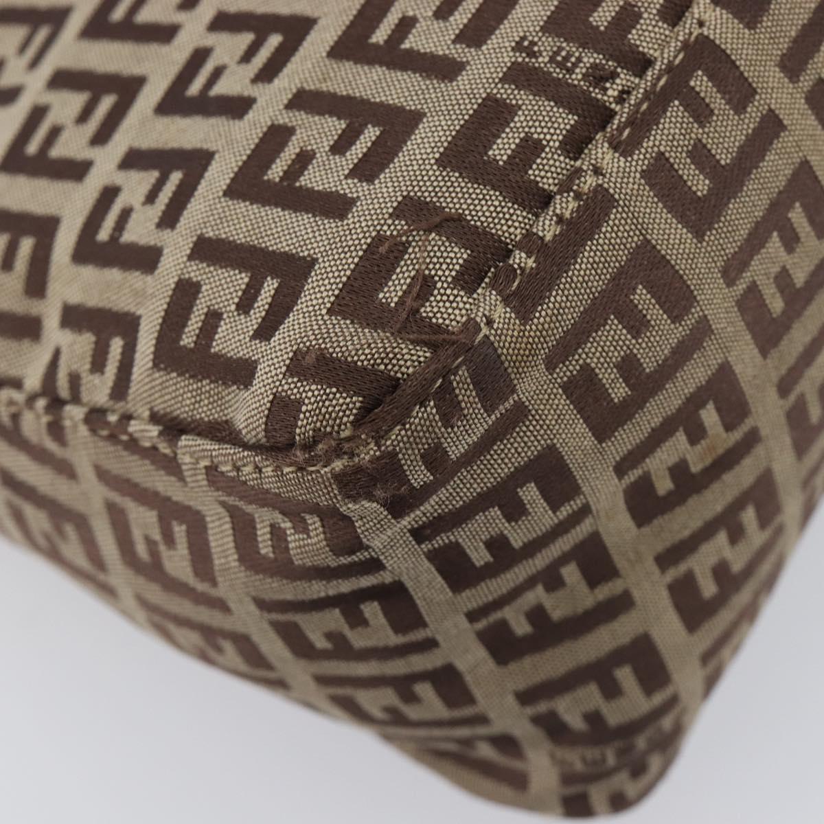 FENDI Zucchino Canvas Accessory Pouch Beige Silver 8N0005 Auth 208137