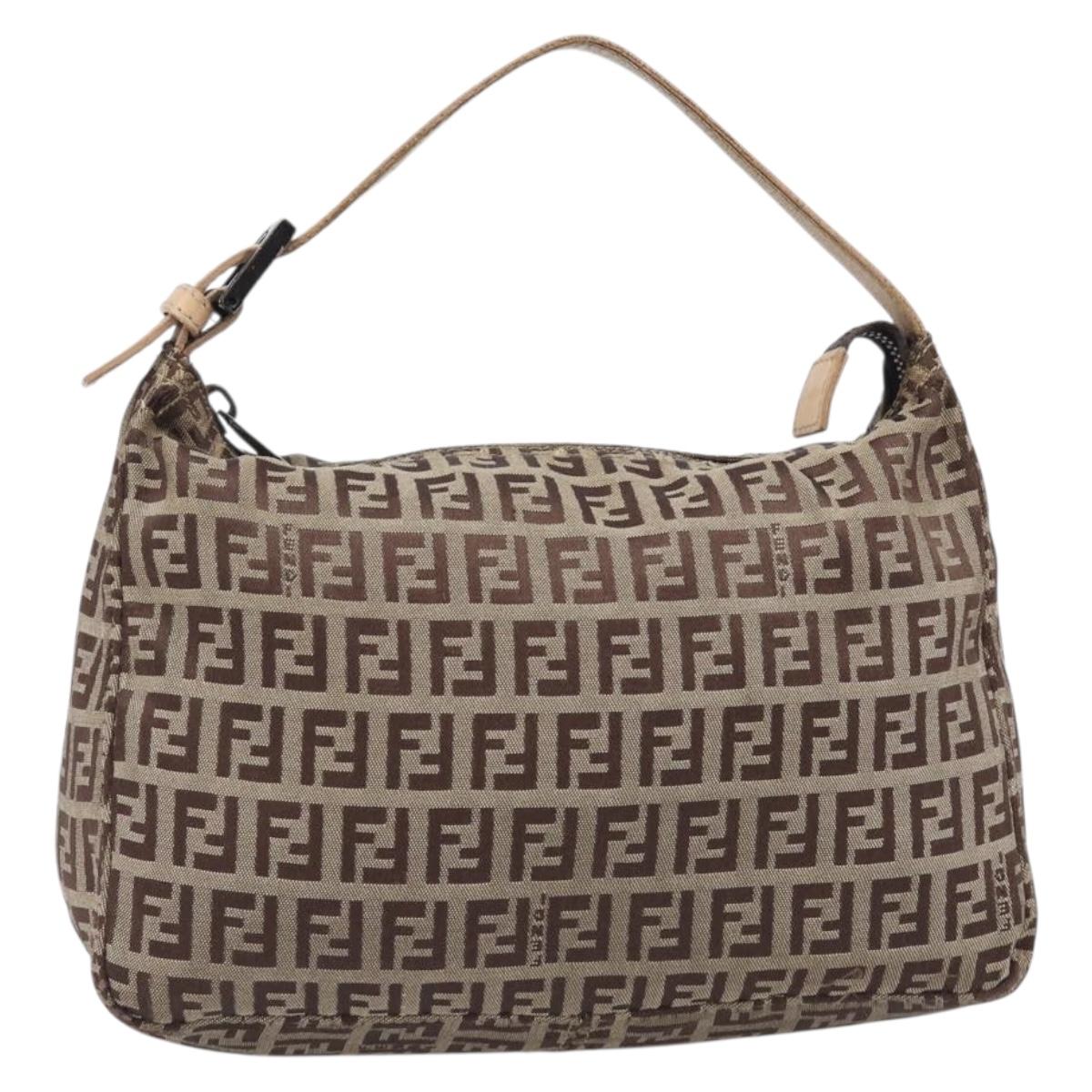 FENDI Zucchino Canvas Accessory Pouch Beige Silver 8N0005 Auth 208137