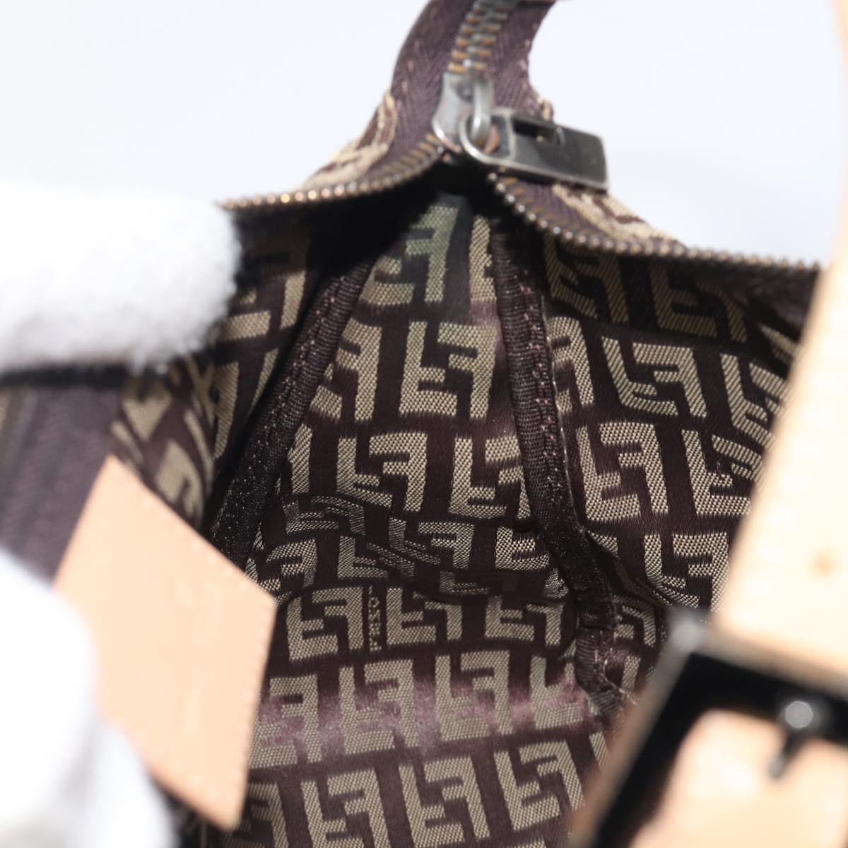 FENDI Zucchino Canvas Accessory Pouch Beige Silver 8N0005 Auth 208137