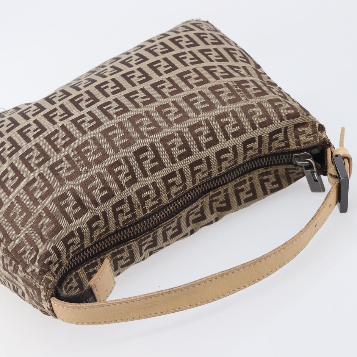 FENDI Zucchino Canvas Accessory Pouch Beige Silver 8N0005 Auth 208137