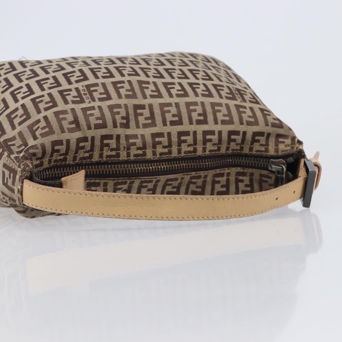 FENDI Zucchino Canvas Accessory Pouch Beige Silver 8N0005 Auth 208137