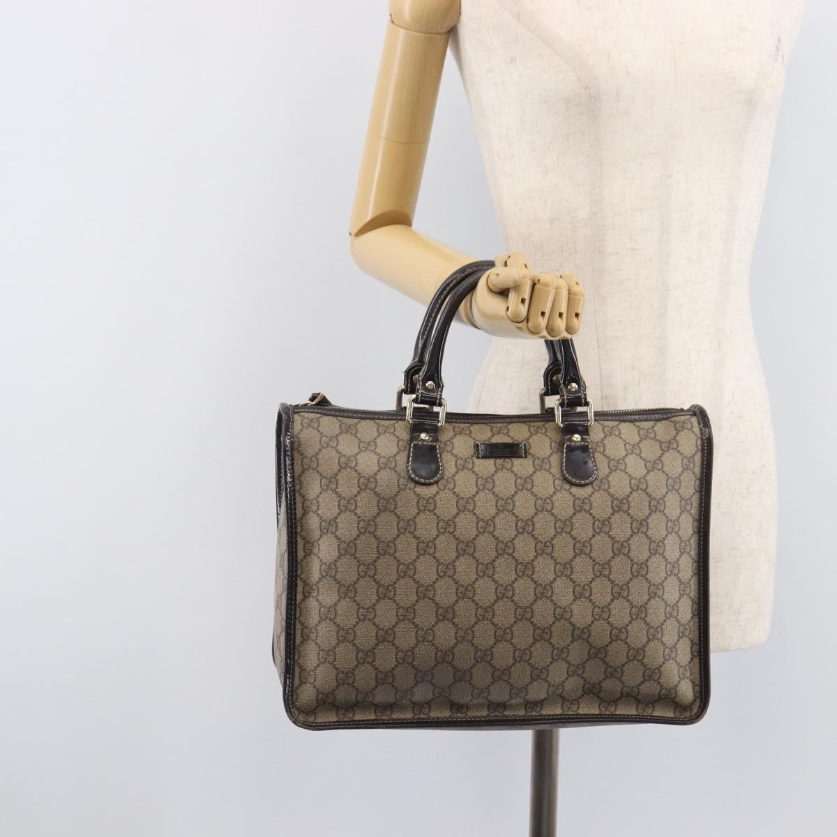 GUCCI GG Supreme Hand Bag PVC Beige Gold Tone 190259 Auth 208151