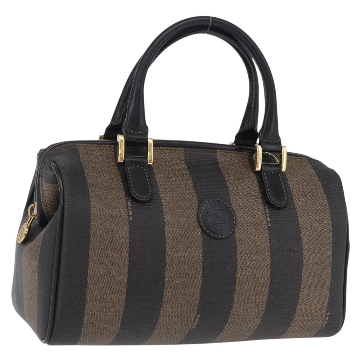 FENDI Pecan Hand Bag PVC Brown Gold Tone Auth 208160V